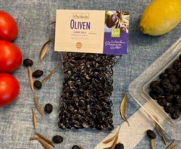 Schwarze Oliven - ohne Salz - von Vita Verde, 200g, Bio-und Rohkostqualität