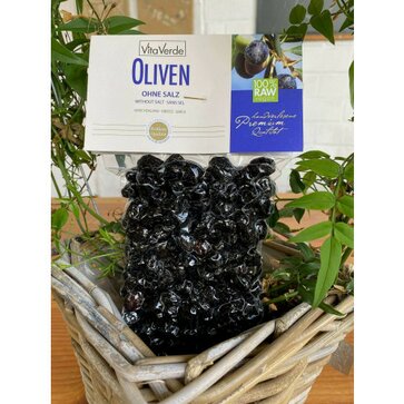 Schwarze Oliven - ohne Salz - von Vita Verde, 200g, Bio-und Rohkostqualität