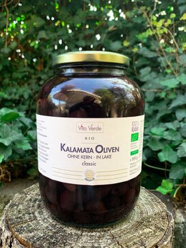 Kalamata Oliven ohne Kern  von Vita Verde,850g Abtropfgewicht, Bio-und Rohkostqualität