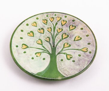 Räucherstäbchenhalter, Lebensbaum Herzchen, grün aus Speckstein