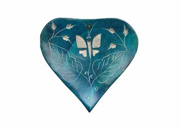 Räucherstäbchenhalter, Herz mit Schmetterling in türkis aus Speckstein