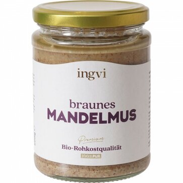 Mandelmus braun, 500g im Glas, Bio-und Rohkostqualität von ingvi