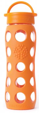 Glas-Trinkflasche Classic, 650ml in orange inkl. Silikonüberzug