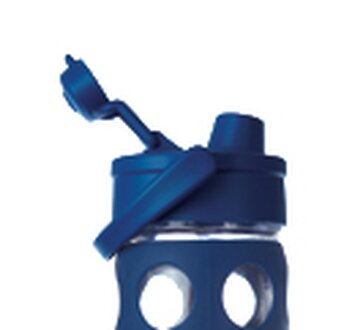 Glas-Trinkflasche, 475ml in midnight blue inkl. Silikonüberzug & FlipTopCap