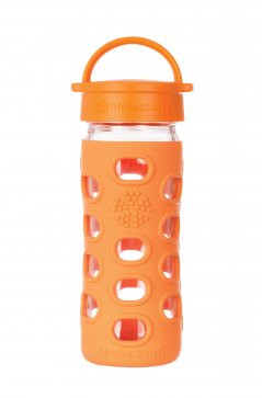 Glas-Trinkflasche Classic, 350ml  in orange inkl. Silikonüberzug